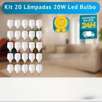Kit 20 Lâmpadas LED Bulbo 20W E27 Alta Potência 6500K Bivolt Branco Frio Ultra Luz