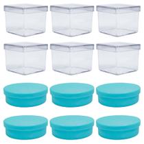Kit 20 Latinhas Azul 5cm E 20 Caixinhas 5cm Incolor Para Chá De Bebê