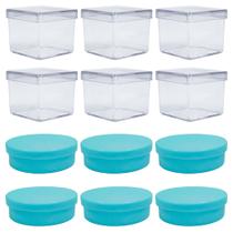 Kit 20 Latinhas Azul 5cm E 20 Caixinhas 5cm Incolor Para Chá De Bebê