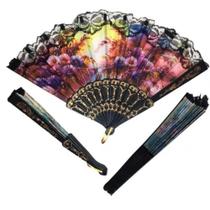 Kit 20 Leques de plástico preto com desenhos florais BBB Kit 20 Leques de plástico preto com desenhos florais BBB