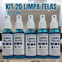 KIT 20 Limpa Tela Implastec Spray 120ml Lentes Tv Smartwatch Celular Tablet Oculos Remove Mancha