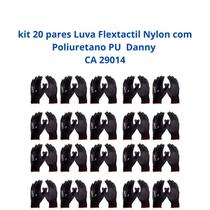 Kit 20 Luvas Proteção Agentes Quimicos Flextactil Nylon Poliuretano PU Preta DA12100 Danny CA 29014