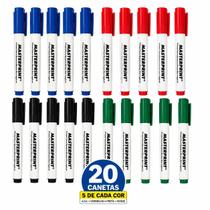 Kit 20 Marcador Caneta Pincel Canetão Para Quadro Lousa branco nas cores Preto, Vermelho, Azul, Verde