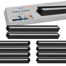 Kit 20 Metros Perfil p/ Led Embutir aluminio Risque Nano 10x2m 13x10mm Preto Cod:338251628-10 Deluxe