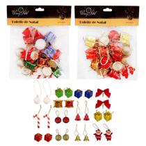 Kit 20 Mini Enfeites Natalinos Sortido Natal Bolinhas Presente Laço Bengala Sino Tambor Papai Noel Decoração Natalina Festa Evento