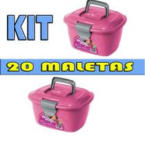 Kit 20 mini maleta para esmalte lady box rosa organizadora