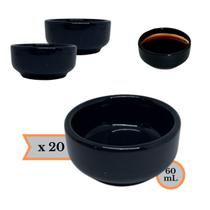 Kit 20 Molheira Porta Shoyu Nozoki Porcelana Preto Oriental 60mL