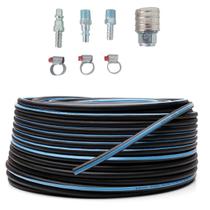 Kit 20 mts Mangueira 1/4 300 Psi Conexões Ferro Pneumática Compressor Trama de Polyester Flexível e Resistente