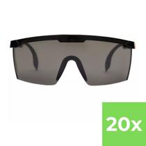 Kit 20 Óculos de Proteção e Segurança EPI com Haste Ajustável RJ Fumê Lente Preta