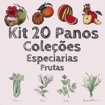 Kit 20 Panos Prato Algodão Cru Coleção Frutas e Especiarias Kit 20 Panos Prato Algodão Cru Coleção Frutas e Especiarias