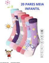 Kit 20 Pares Meia Cano Longo Feminina Menina Infantil Infanto Juvenil linha Premium -Cores Sortidas Estampadas-