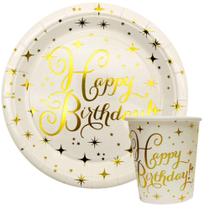 KIT 20 PCS - Prato Copo Papel Festa Happy Birthday