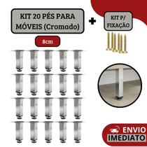 Kit 20 Pé Para Móveis Armários Regulável Quadrado Cromado 8cm