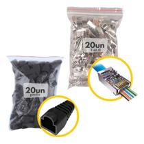 Kit 20 Peças Conector Rj45 Cat6 Blindado + 20 Capas Protetor