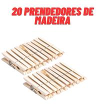 Kit 20 Peças Pregadores de Madeira Roupa Varal