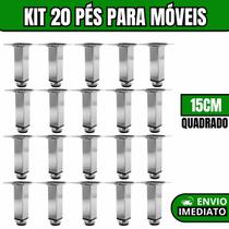 Kit 20 Pés Para Móveis Regulável Quadrado Cromado Pezinho Base Para Móveis Cama Armário 15cm