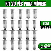 Kit 20 Pés Para Móveis Regulável Quadrado Cromado Pezinho Base Para Móveis Cama Armário 8cm Kit 20 Pés Para Móveis Regulável Quadrado Cromado Pezinho Base Para Móveis Cama Armário 8cm