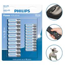 Kit 20 Pilhas Alcalinas Philips AA e AAA 1.5V