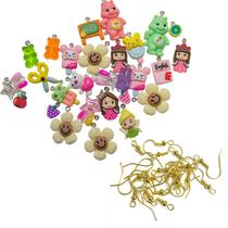 Kit 20 Pingentes Mix Para Fazer Pulseiras Colar + 20 Anzol para Montar Brincos