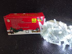 Kit 20 pisca 100 leds 8 funções branco frio 10mts fio transp
