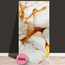 Kit 20 Placas Adesivas 3D Mármore Dourado Vinílico Lavável Autocolante Relevo Parede 30x60cm