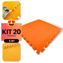 Kit 20 Placas Tapete Infantil EVA Estilo Piso Tatame 50x50cm 10mm (5 m²) Emborrachado Crianças Bebes Exercícios c/ Encaixe + Bordas Acabamento