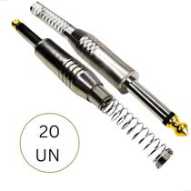 Kit 20 Plug P10 Mono Com Mola Ponta Dourada Conector Metálico