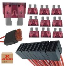 Kit 20 Porta Fusivel Automotivo com Fusivel Lâmina 40 Amper