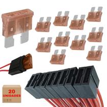 Kit 20 Porta Fusivel Automotivo com Fusivel Lâmina 7,5 Amper
