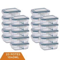 Kit 20 Pote de vidro Hermético 1040ml C/Divisoria Mantimentos