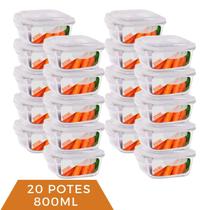 kit 20 Pote Vidro Hermético Mantimento Tampa Plástico 800ml