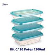 Kit 20 Potes 1.200ml Quadrado Redondo ou Retangular Azul Perolado