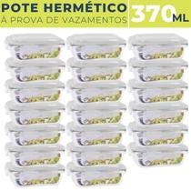 Kit 20 Potes de Vidro Hermético Marmita 4 Travas 370 ml Fitness Mantimentos Tampa Alimentos Microondas Retangular Jogo