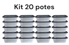 Kit 20 Potes Marmita Fitness Livre BPA 1 litro Congelar Marmita Semanal 1000 Ml Transparente com Tampa Preta Resistente - Stelly Utilidades
