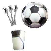 Kit 20 Pratos Copos De Bola De Futebol Papel Colher 14Cm