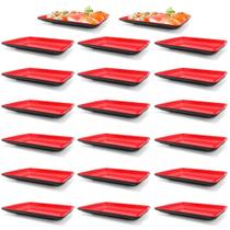 Kit 20 Pratos em Melamina Retangular 21x13 Cm Vermelho para Petiscos e Sushis Fuxing