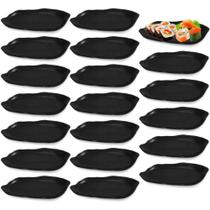 Kit 20 Pratos Formato de Folha para Peixes e Sushis em Melamina/Plastico Preto Bestfer