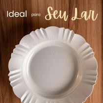 Kit 20 Pratos Fundos Redondo Borda Pétala Branco Plástico
