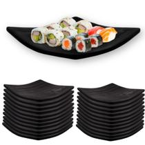 Kit 20 Pratos Quadrados 14 Cm em Melamina/Plastico Preto Sushi Bestfer