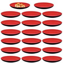 Kit 20 Pratos Raso 20cm em Melamina/Plastico para Petiscos e Sushi Vermelho Fuxing