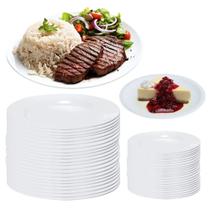 Kit 20 Pratos Rasos em Melamina / Plastico com 28 Cm Branco + 20 Pratos Sobremesa Bestfer