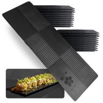 Kit 20 Pratos Travessa Retangular 33 Cm em Melamina para Sushi Preto Bestfer