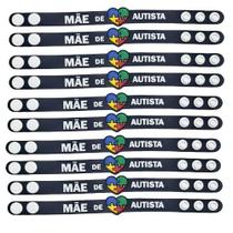 Kit 20 pulseiras emborrachada 22cm com regulagem pai e mãe de autista identificação autismo