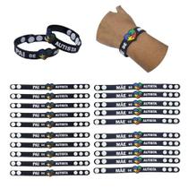 Kit 20 pulseiras emborrachada 22cm com regulagem pai e mãe de autista identificação autismo