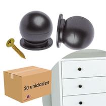 Kit 20 Puxador Bola Preto Móveis Gaveta Porta Armário