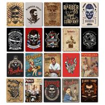 Kit 20 Quadros Barbearia Caveira Vintage 20x14cm, Já com Fita Adesiva Para Pendurar