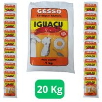 Kit 20 Quilos De Gesso Estuque Rapído Em Pó Em Saco 1 Kg Branco