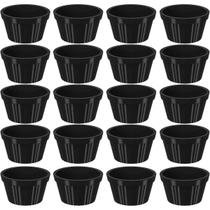 Kit 20 Ramequim Plástico Preto Canelado 60ml Molheira Pequena Uno Coza Restaurante