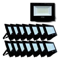 Kit 20 Refletores Led Slim Alumínio Preto 50w 6000K IP66, fachada, jardim, area externa