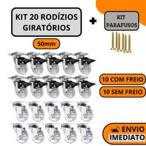 Kit 20 Rodízio Giratório Gel Rodinha De Silicone Com Parafusos 50mm